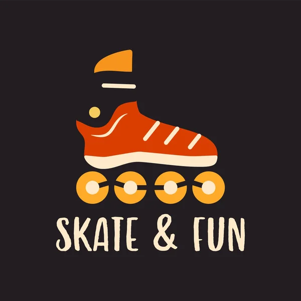 Minimalist style line art t shirt and logo design template with roller skate and Skate and Fun lettering on black background