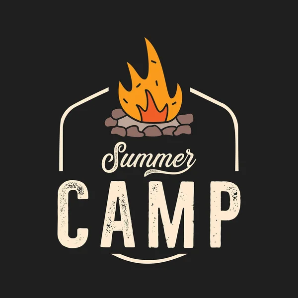 Illustration Bright Bonfire Inscription Summer Camp Black Isolated Background — Stock Photo, Image