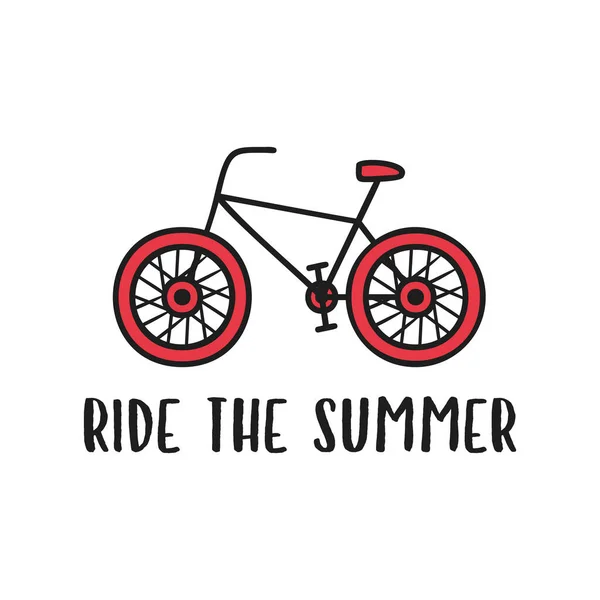 Απεικόνιση Του Απλού Κόκκινο Ποδήλατο Και Επιγραφή Ride Καλοκαίρι Λευκό — Φωτογραφία Αρχείου
