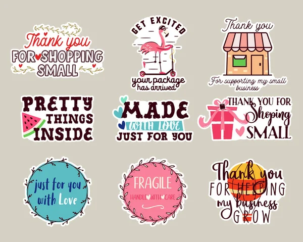 Design Vetor Criativo Adesivo Com Frases Feito Com Amor Obrigado — Vetor de Stock