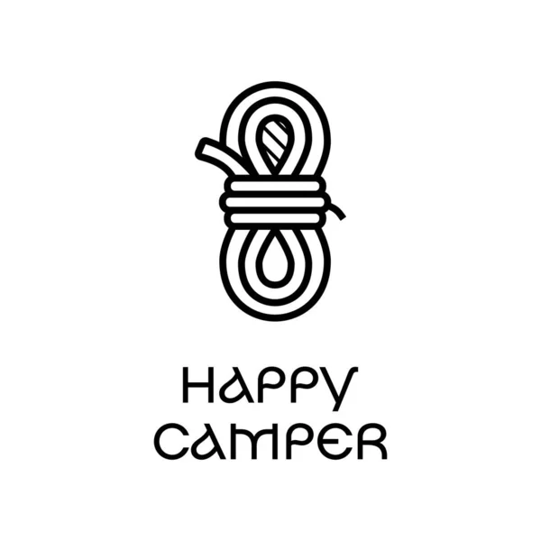 Simple Linear Vector Illustration Tied Rope Happy Camper Inscription White — Vector de stock