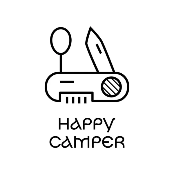 Creative Vector Illustration Linear Style Jackknife Icon Happy Camper Inscription — Stok Vektör
