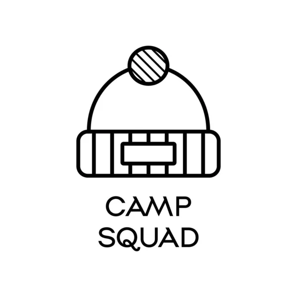 Minimalist Vector Design Linear Logo Warm Hat Camp Squad Inscription — Wektor stockowy