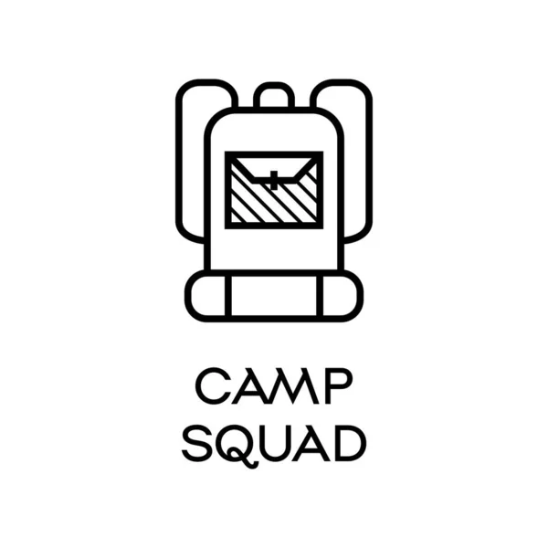 Creative Vector Illustration Linear Style Hiker Backpack Camp Squad Inscription — Vettoriale Stock
