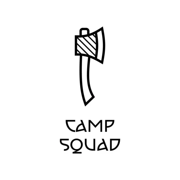 Flat Style Vector Illustration Simple Hatchet Icon Camp Squad Text — Stok Vektör