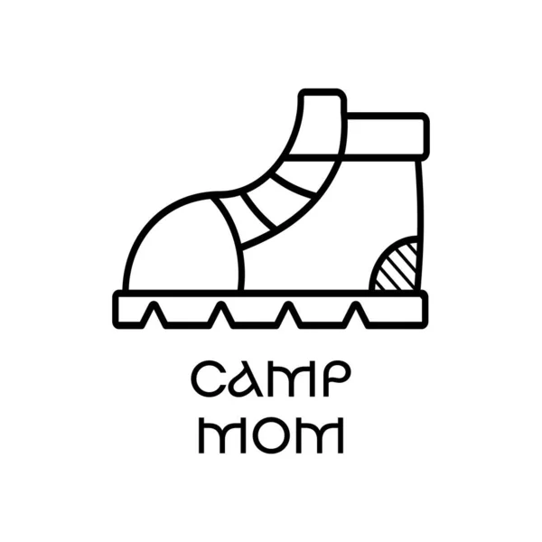 Kreativní Minimalistická Vektorová Ilustrace Ikonou Trekking Boot Textem Camp Mom — Stockový vektor