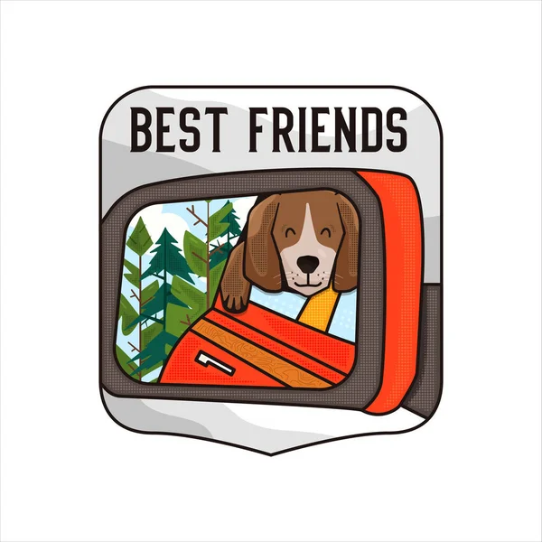 Ilustración Vectorial Texto Best Friends Lindo Perro Reflejándose Espejo Retrovisor — Vector de stock