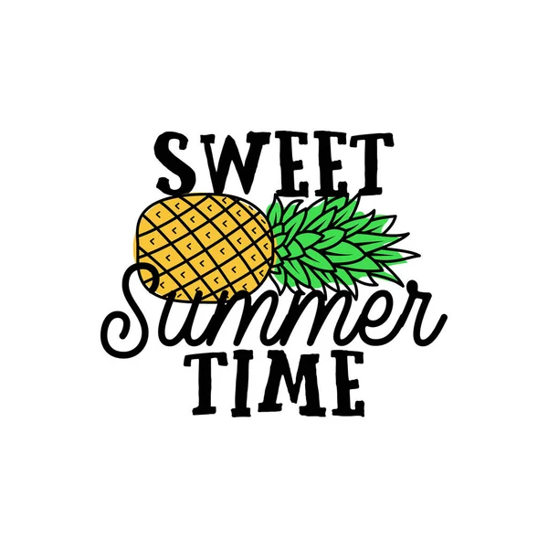 Creative Vector Illustration Pineapple Image Sweet Summer Time Inscription White — 图库矢量图片