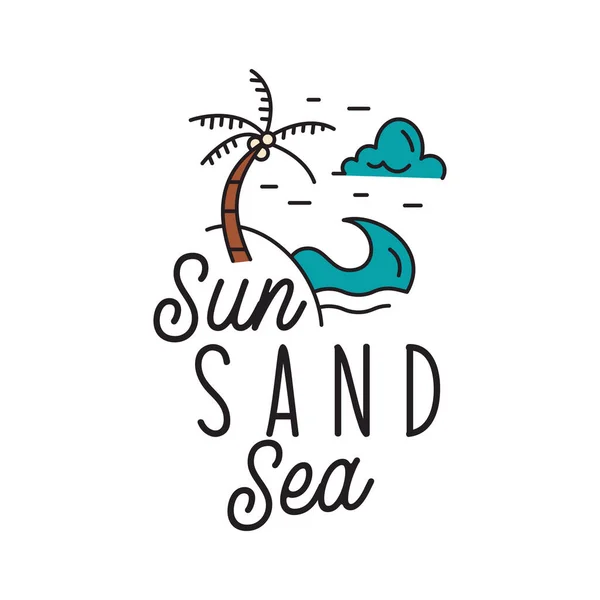 Minimalistische Stijl Vector Banner Met Sun Sand Sea Inscriptie Illustratie — Stockvector