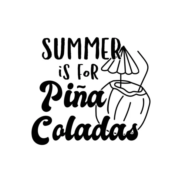 Vector Banner Coconut Cocktail Straw Summer Pina Coladas Inscription White — Διανυσματικό Αρχείο