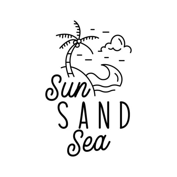 Minimalistische Stijl Vector Banner Met Sun Sand Sea Inscriptie Illustratie — Stockvector