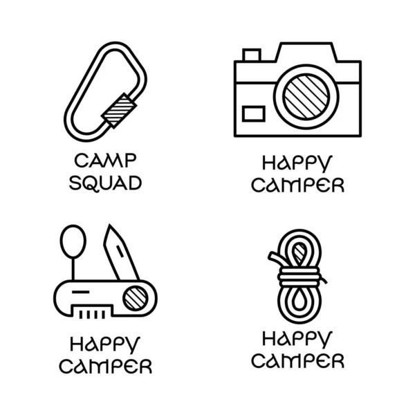 Дизайн Стиле Минимализма Цитатами Camp Squad Happy Camper Линейный Герб — стоковый вектор