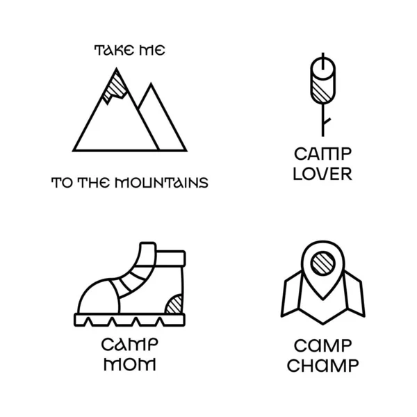 Camping Logo Εικονίδιο Σχεδιασμός Μινιμαλιστική Γραμμή Art Style Προσφορά Πάρτε — Διανυσματικό Αρχείο