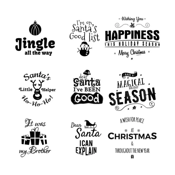 Christmas Calligraphy Quotes Designs Xmas Typography Labels Happy Holidays Lettering — Διανυσματικό Αρχείο