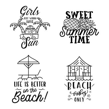 Summer badges set with different quotes and sayings - Life is better at the beach. Retro beach logos. VIntage surfing labels and emblems. Stock vector graphics.