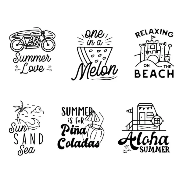 Summer Badges Set Different Quotes Sayings Summer Love Retro Beach — Image vectorielle