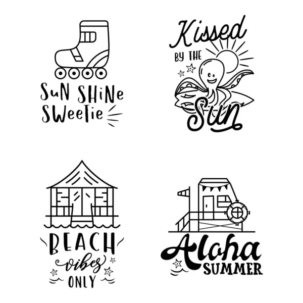 Summer Badges Set Different Quotes Sayings Sun Shine Sweetie Retro — Vettoriale Stock
