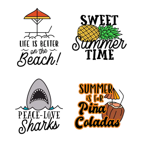 Summer Badges Set Different Quotes Sayings Summer Pina Coladas Retro — Vetor de Stock