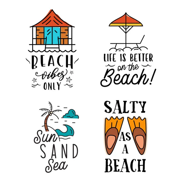 Summer Badges Set Different Quotes Sayings Salty Beach Retro Beach — Image vectorielle