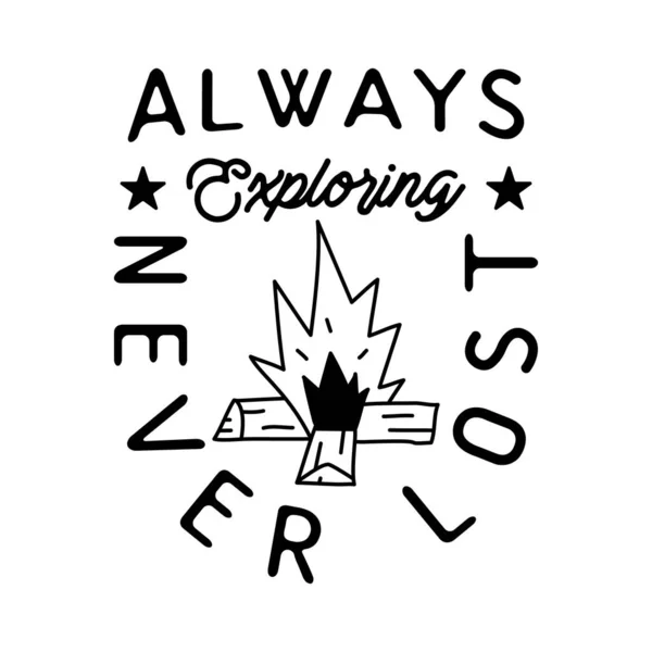 Camping Shirt Design Minimalist Line Art Style Quote Always Exploring — 图库矢量图片