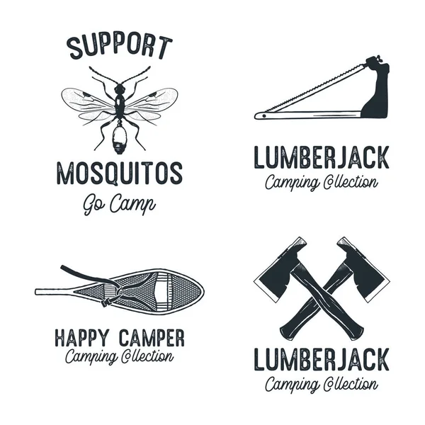 Set Flat Style Vector Banners Funny Inscriptions Different Camping Thematic — Stock Vector