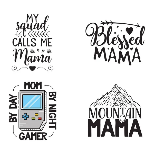 Set Creative Vector Illustrations Various Inscriptions Mama Images White Background — Vetor de Stock