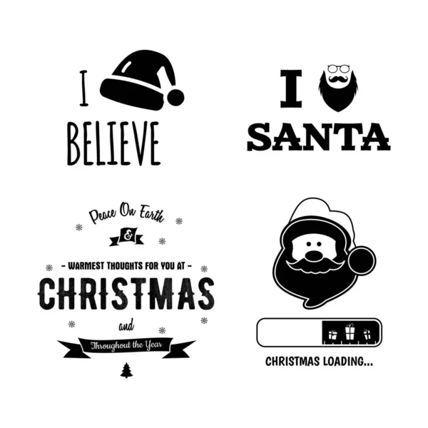 Set Flat Style Vector Stickers Funny Christmas Pictures Inscriptions White — 图库矢量图片