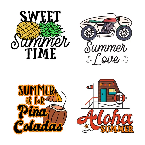 Creative Colorful Vector Illustrations Various Summer Theme Pictures Calligraphic Inscriptions — Image vectorielle