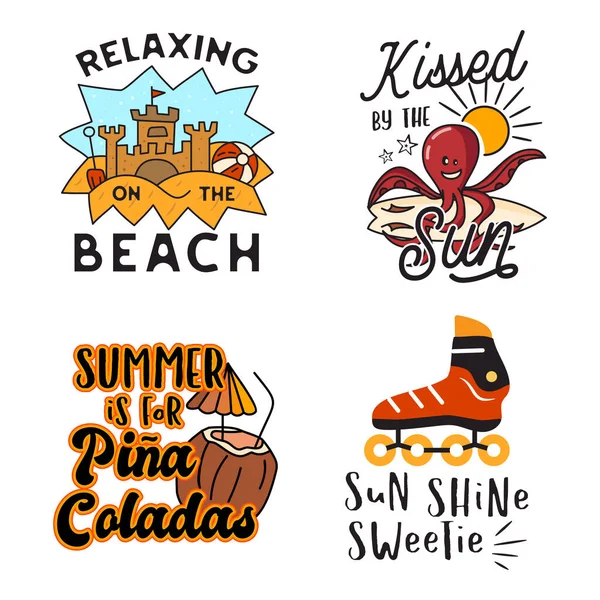 Various Creative Stickers Colorful Vector Illustrations Different Summer Inspired Pictures — Stockvector