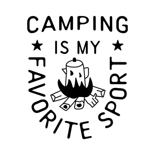 Flat Style Minimalist Vector Logo Camping Favorite Sport Inscription Kettle — Stock Vector