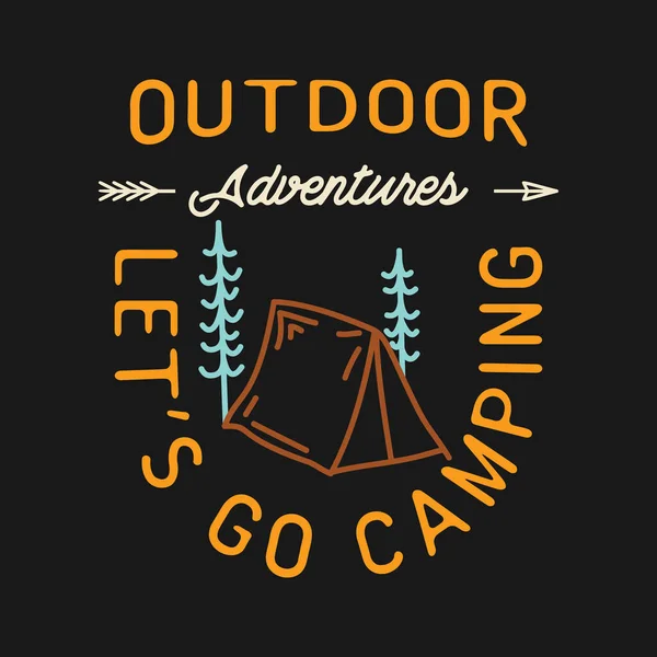 Linear Style Vector Illustration Cam Tent Trees Outdoor Adventures Lets — 图库矢量图片