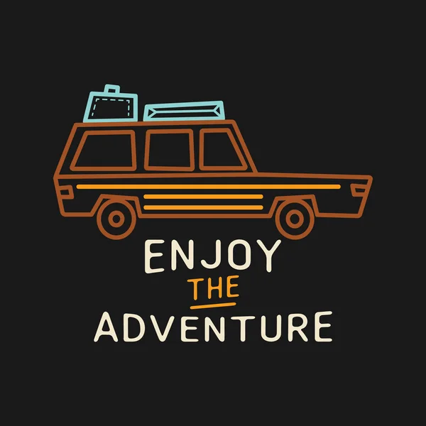 Flat Style Vector Illustration Suv Car Suitcases Roof Enjoy Adventure — 스톡 벡터