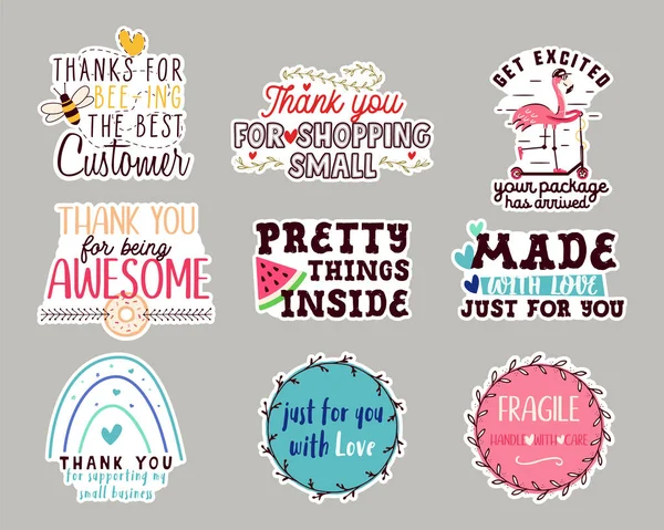 Creative Vector Design Sticker Phrases Made Love Thanks Supporting Small — Vetor de Stock