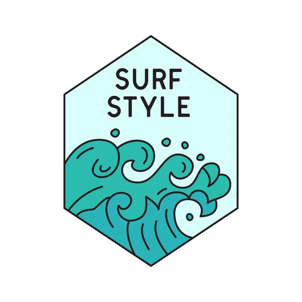 Απεικόνιση Του Απλού Σχεδιασμού Του Μπλε Κύματα Και Επιγραφή Surf — Φωτογραφία Αρχείου