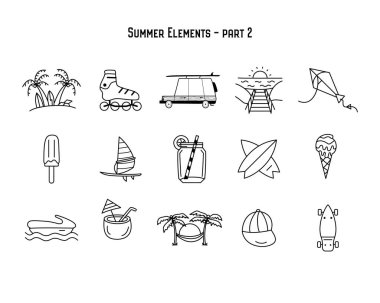 design of simple linear set of assorted summer elements on white isolated background. Part 2