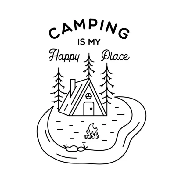 Camping Line Art Logo Design Vintage Adventure Linear Badge Design — Stockfoto