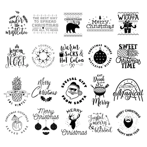 Merry Christmas Lettering Designs Set Dark Background Holidays Quotes Stock — Vettoriale Stock