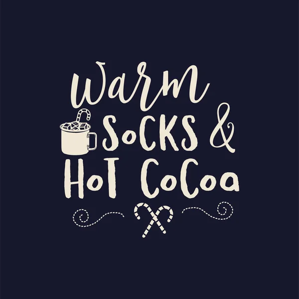 Merry Christmas Lettering Design Dark Background Holidays Quote Warm Sock — Stockvector