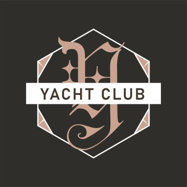 Monogram logo designs Classic monogram - yach club. Stylish badge for web and print. Stock vector label isolated on dark background.