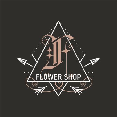 Monogram logo designs Classic monogram - flower shop. Stylish badge for web and print. Stock vector label isolated on dark background.