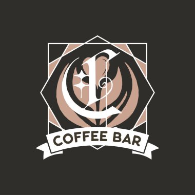 Monogram logo designs Classic monogram - Coffee bar. Stylish badge for web and print. Stock vector label isolated on dark background.