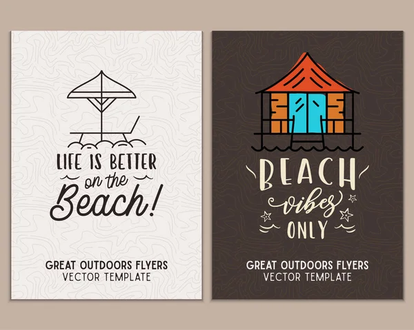 Camping Flyer Templates Travel Adventure Posters Set Line Art Flat — Vettoriale Stock