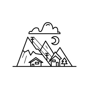 Noel kamp dizilerindeki Noel çizgisi ikonu. Mutlu bayramlar sembolü ve unsurları. Stock kış vektörü. Kayak merkezi.