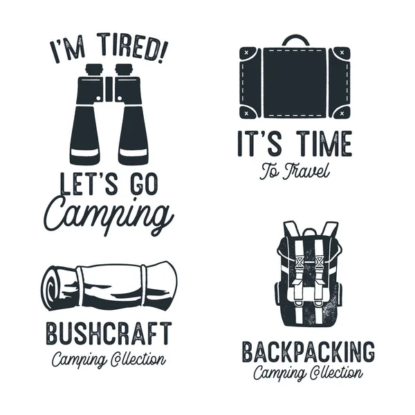 Vintage Camping Sílhueta Distintivos Com Cotações Vamos Acampar Emblemas Monocromáticos — Fotografia de Stock