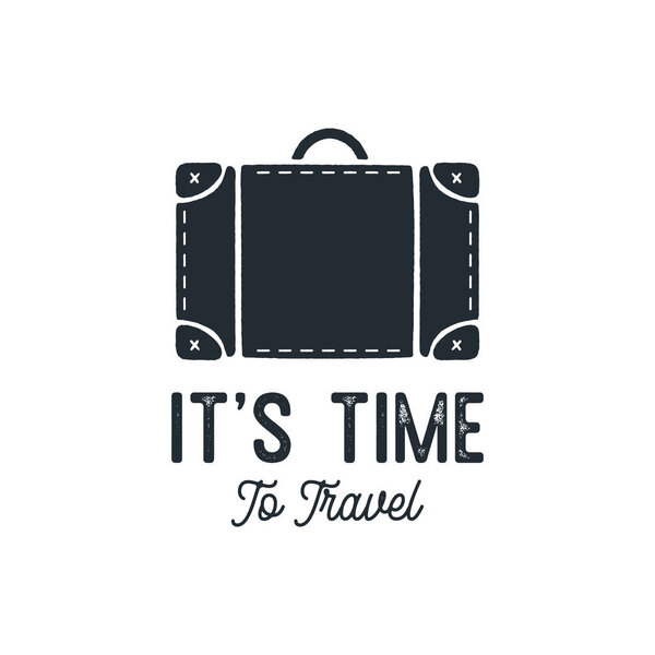 Illustration of vintage suitcase over It s Time To Travel inscription on white poster