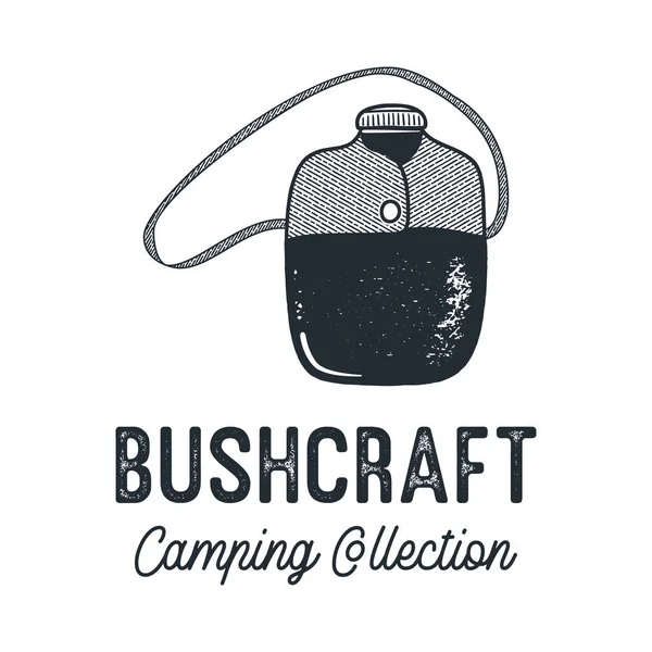 Ilustração Garrafa Água Desenhada Sobre Inscrições Bushcraft Camping Collection Fundo — Fotografia de Stock