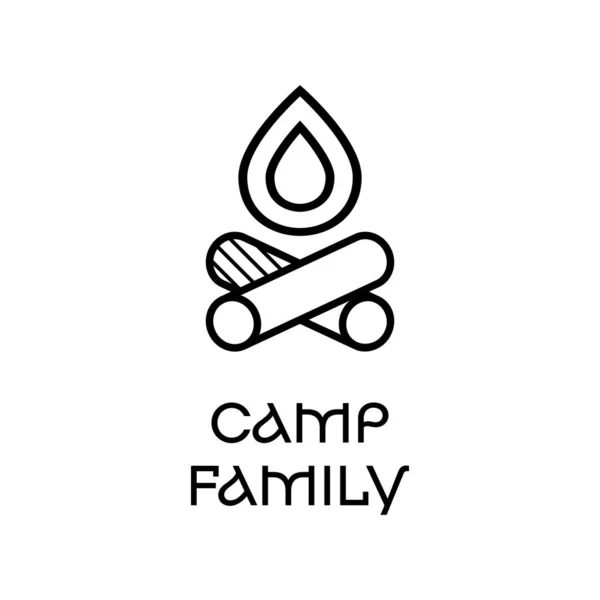 キャンプの上でたき火を燃焼の線形スタイルのイラスト白の背景に対する家族の碑文 — ストック写真