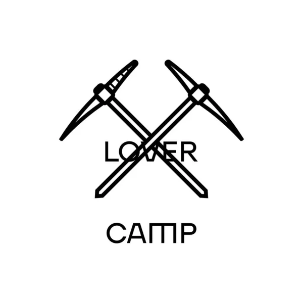 Minimalist Outline Illustration Camper Pickaxes Camp Lover Inscription White Background — Stock Photo, Image