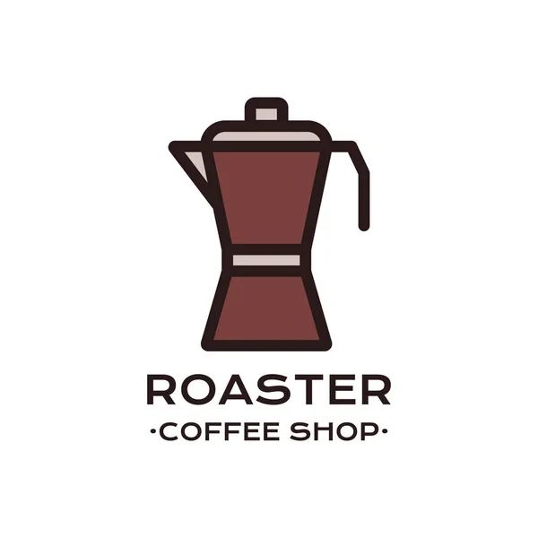 Illusztráció Lineáris Stílusú Moka Pot Fehér Háttér Felett Roaster Kávézó — Stock Fotó
