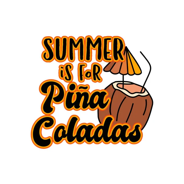 Banner Coconut Cocktail Straw Summer Pina Coladas Inscription White Background — Stock Photo, Image